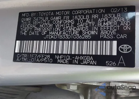 2013 Toyota Prius C Three from USA, damaged, VIN JTDKDTB33D1036285